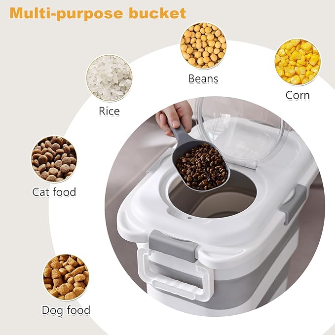 25 lbs Dog Food Storage Container,Collapsible Dog Food Container with Travel Silicone Bowl and Scoop,Pet/Dog/Cat/Bird Food/Cat litter Storage Containers to Keep Dry,Easy to Move.(Black)