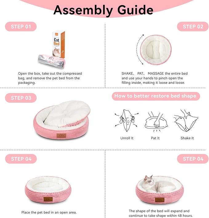 30in Pink Round Cat Dog Bed Gift for Large Medium Small Dogs Cats, Machine Washable Sleeping Sofa, Non-Slip Bottom Soft Calming Pet Cuddler for Indoor/Outdoor/Car/Cage, Fit up to 45lbs