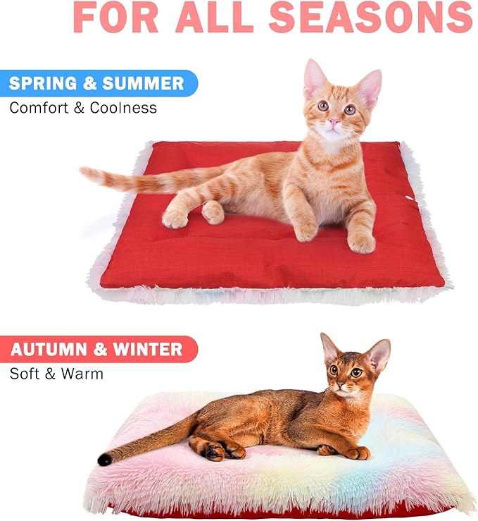 SCENEREAL Self Warming Cat Bed, Heated Cat Bed Mat for Cats Small Dogs, 2 in 1 Soft Plush, Washable Pet Pad for Indoor Outdoor Kitten Puppy, Colorful 28" x 24"