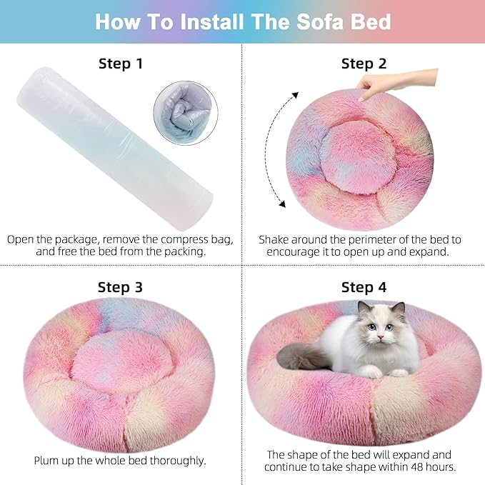 Nisrada Dog Bed for Small Medium Large Dogs, 27 inch Calming Dogs Bed, Washable-Round Cozy Soft Pet Bed for Puppy and Kitten with Slip-Resistant Bottom