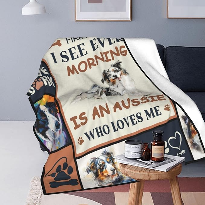 Australian Shepherd Dog Blanket Aussie Dog Decor Throw Blanket Super Warm Soft Plush Lightweight Fleece Flannel Cute Animal Blanket Gifts for Girls Women Boys Kids for Winter Couch Bedding 50"X60"