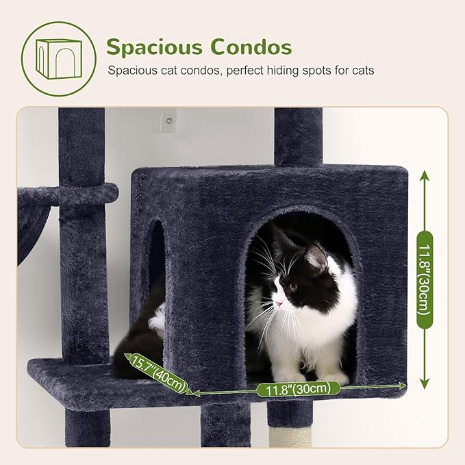 F46B Cat Tower for Indoor Cats | 46-Inch Sturdy Cat Condo for Multiple Adult Cats with Multiple Large Platforms, Hammock, and Anti-Tip Kit | Premium Quality Materials, Dark Gray