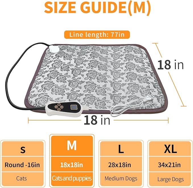 Bestio Cat Heating Pad,Medium 18x18 in Dog Heating Pad,Electric pet Heated pad with Adjustable Thermostat (1-24 Hours),Cat Heating Pad Indoor for Puppy with One Blue Plush Cover