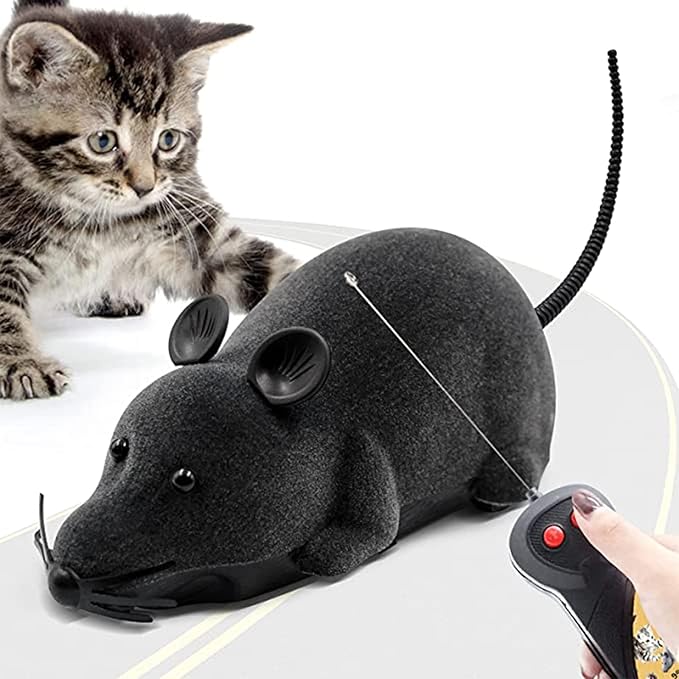 Aerbee Remote Control Rat Toy, Electric RC Mouse Toy Emulation Flocking Rat Toy Interactive Cat Toys Pet Toys Funny Wireless Chasing Prank Joke Scary Trick Rats Animal for Pets Novelty Gift