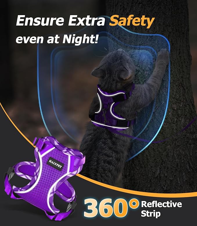 Halypet Cat Harness and Leash Set [H500 Pro Escape Proof Cat Harness for Walking, Adjustable Breathable Soft Travel Cat Leash, Reflective Strips Kitten Harness