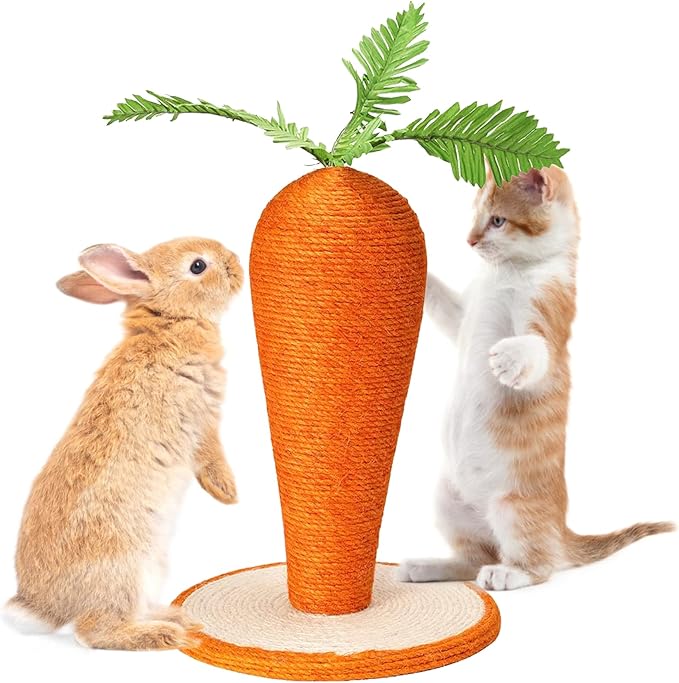 Fhiny Rabbit Scratch Toy, Natural Sisal Interactive Bunny Claw Scratcher for Indoor Kittens, Cute Carrot Rabbit Nail Scratching Post for Kitten Bunny Guinea Pig Ferret Chinchilla