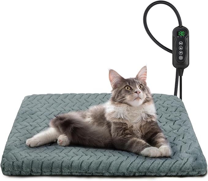 GASUR Pet Heating Pad, Waterproof Electric Dog Cat Heating Pad with Timer, Temperature Adjustable Heatded cat Bed for Winter,Auto Power-Off,Anti-bite Heating Pad for Dogs Cats -18''x16'', Small