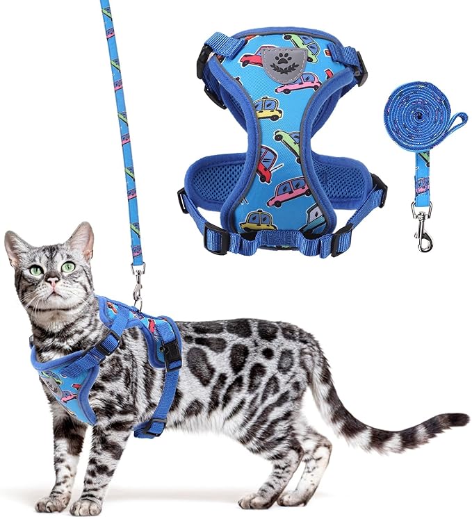 KOOLTAIL Cat Harness and Leash Set, Escape Proof for Safe Walking & Travel, Reflective Comfortable Easy Control Adjustable Kitten Harness for Boys&Girls Small Medium Large Cats Car M