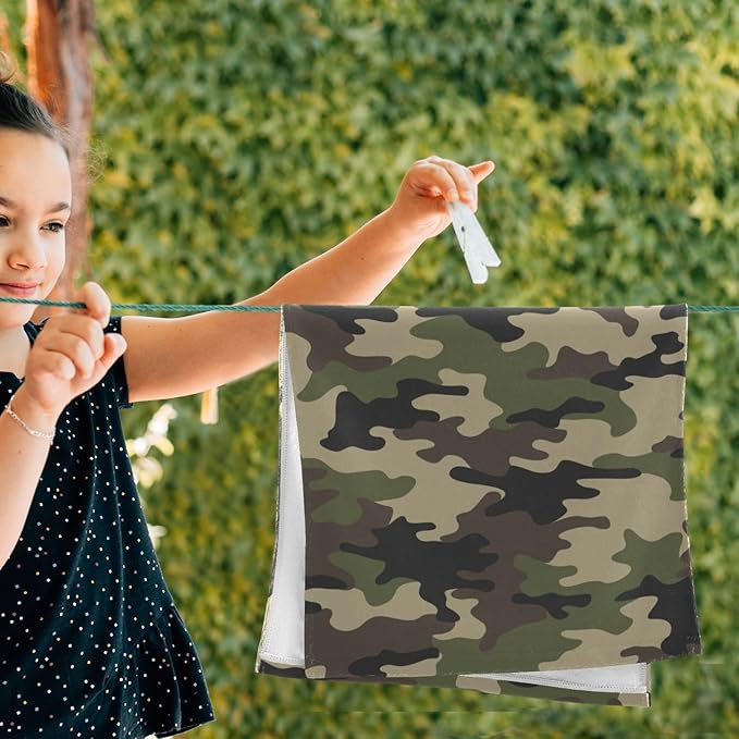 2 Pack Green Camouflage Hand Towels for Bathroom,Soft Absorbent Black Brown Army Hunting Camo Themed Bath Hand Towels for Kitchen,Decorative Guest Bathroom Towels for Face,Shower,Gym 14"x28"