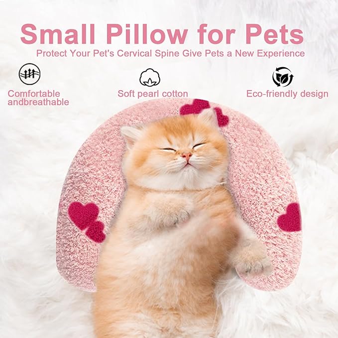 ucho Cats Kitten Pillow Cat Nap Plush, Kitty Purr Soothing Plush Cat Toy,Soft Fluffy Warming Pillow, Pet Calming Toy for Joint Relief Sleeping Improve (Pink)