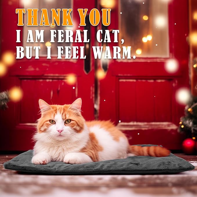 Kiroto Outdoor Heating Pad for Cats, Pet Heating Pad for Cats Outside, Waterproof Cat Warming Pad, Heated Cat Bed Safe Electric Heating Pad for Cat House, Feral Cat Heating Pad, 20" x 16"