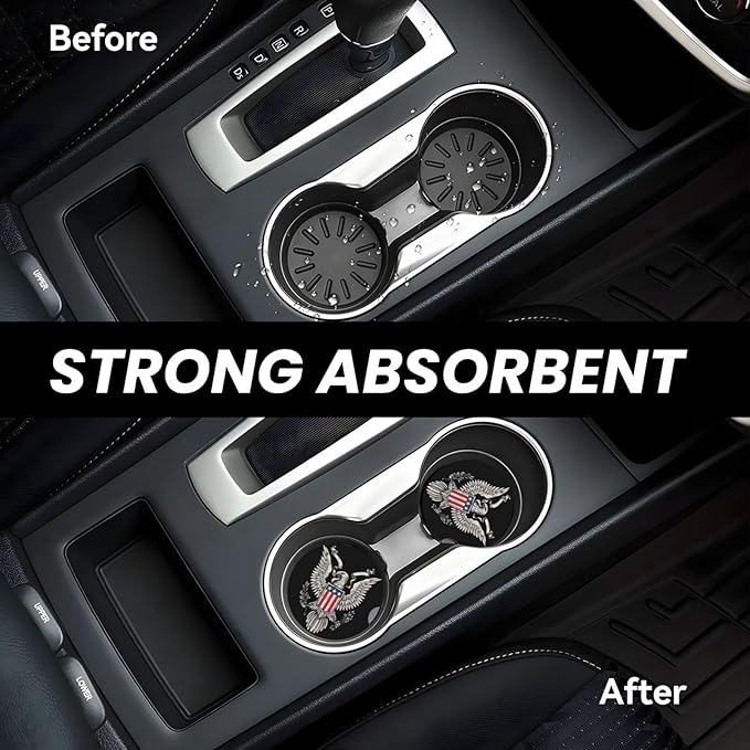 Absorbent Ceramic Car Coasters for Cup Holders, Bald Eagle Design 2.56" Anti Slip Universal Drink Cup Coasters for Women Men (2 Pack)