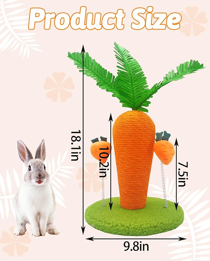 BNOSDM Rabbit Scratching Post Carrot Bunny Scratch Toy Cute Small Animals Scratcher with Interactive Spring Toy for Indoor Rabbit Bunny