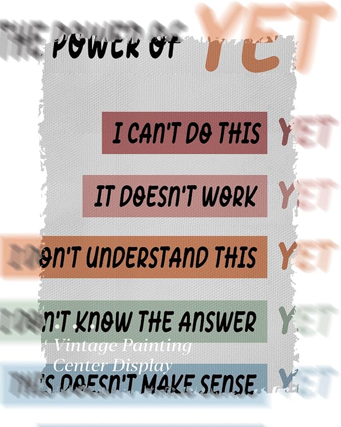 "The Power of Yet" Modern Inspirational Framed Canvas Wall Art, Uplifting 12"x16" Motivational Colorful Wall Decor, Positive Affirmation Encouraging Quote Art Office Classroom Home School