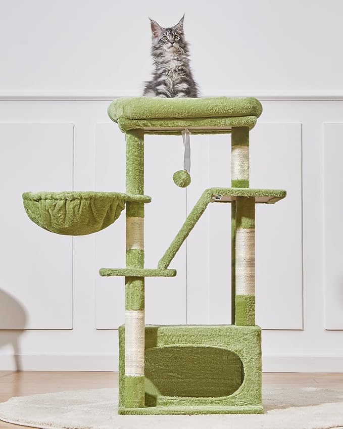 Taoqimiao Cat Tree,38.2-Inch Cat Tower for Indoor Cats,Suitable for Kittens with Luxurious cat condo with Adjustable Baskets and Luxurious Perch MS029SGR Green