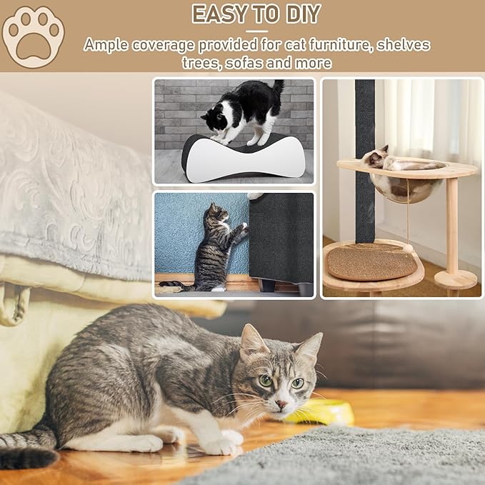 Cat Scratching Climbing Carpet Mat, Self-Adhesive Trimmable Anti Cat Scratcher Couch Furniture Protector from Cat Claws, Cat Post Covered Pad Replacement for DIY Cat Tree (Dark Gray, 15.8" x 79")