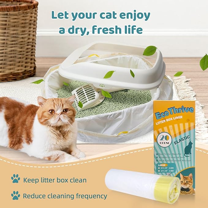 20 Count Cat Litter Liners Large, Drawstring Extra Large Pet Cat Pan Liners Extra-Thick Kitty Litter Box Bag- (large 37" x 18")