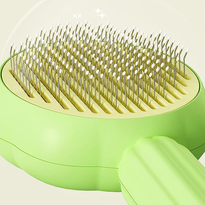 7.6in Pumpkin Pet Brush Cat, 2Pcs Creative Comfortable Self Cleaning Slicker Brush, Cat Brush for Shedding and Grooming Self Cleaning (Green)
