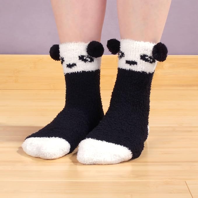 BambooMN Panda Socks, Super Soft Cozy Warm Cute Animal Non-Slip Fuzzy Crew Winter Socks, 1 Pair