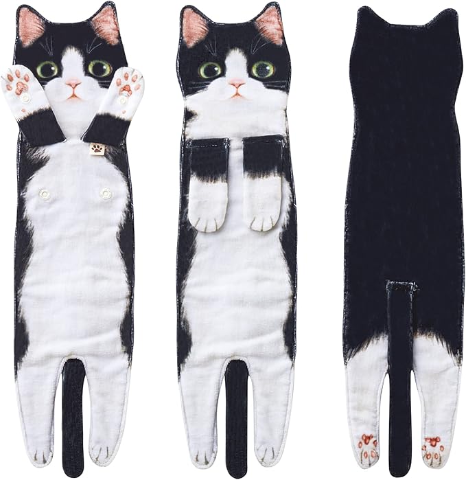 AGRIMONY Cat Funny Hand Towels with Towels Bar for Bathroom Kitchen - Cute Decorative Cat Decor Hanging Washcloths Face Towels Super Absorbent Soft - Housewarming Birthday Christmas Fun Gifts