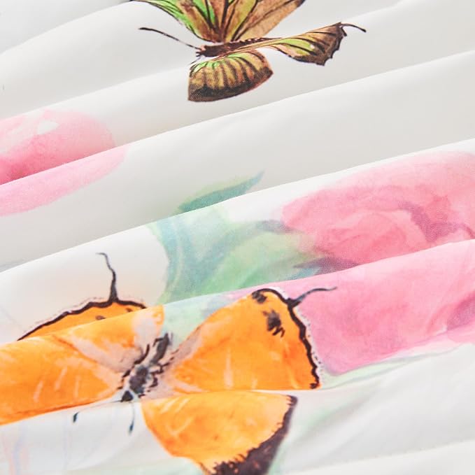 7 Piece Cat Comforter Set Full Size,Kids Girls Bed in A Bag Cute Kitty Butterfly and Flowers Comforter Set for All Season(1 Comforter,2 Pillow Shams,1 Flat Sheet,1 Fitted Sheet,2 Pillowcases)