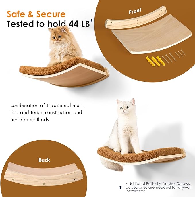 Cat Wall Shelves,Wall Mounted Cat Wall Furniture,Curved Cat Shelves and Perches for Wall,Floating Cat Wall Bed Cat Shelf with Comfortable Cat Cushion