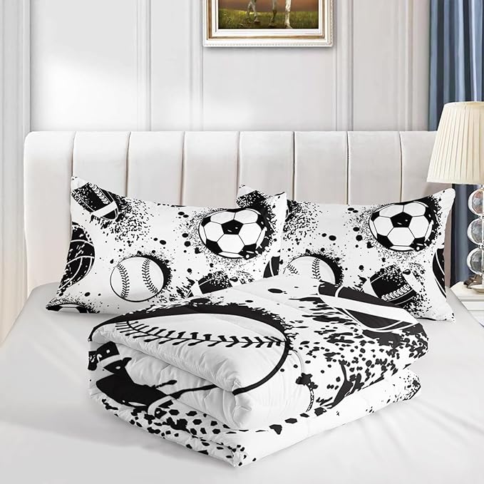 Axolotl Ball Sports Queen Comforter Set, Football Soccer Bedding, Baseball Comforter Set, Hip Hop Graffiti Artwork Bedding For Boys Kids Men, 1 Quilt 2 Pillowcases