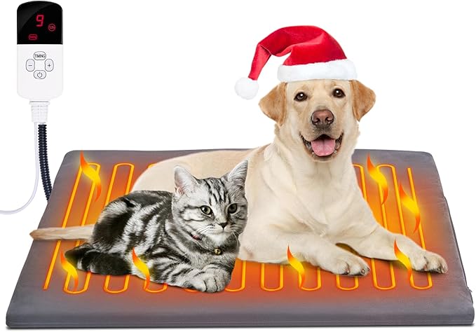 Dog Heating Pad, Waterproof Pet Heating Pad for Cats Dogs with 12H Timer & 9-Adjustable Temperature, 28x18in Heated Dog Pad, Pet Heater Warmer for Cat Dog House Whelping Box Outdoor Indoor