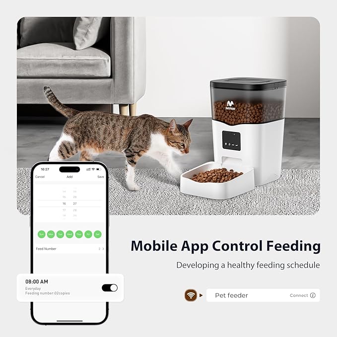 Automatic Cat Feeder WiFi: Automatic Cat Food Dispenser with App Remote Control Timed Feeding of Dry Food 10s Voice Recorder Programmable Pet Feeder for Cat & Small Dog Up to10 Meals