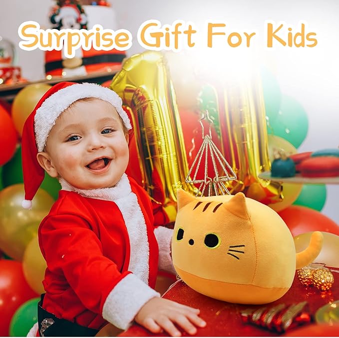 9" Kawaii Yellow Fat Cat Plush Pillow Toy, Soft Stuffed Animal for Kids, Birthday, Christmas, Home Decoration