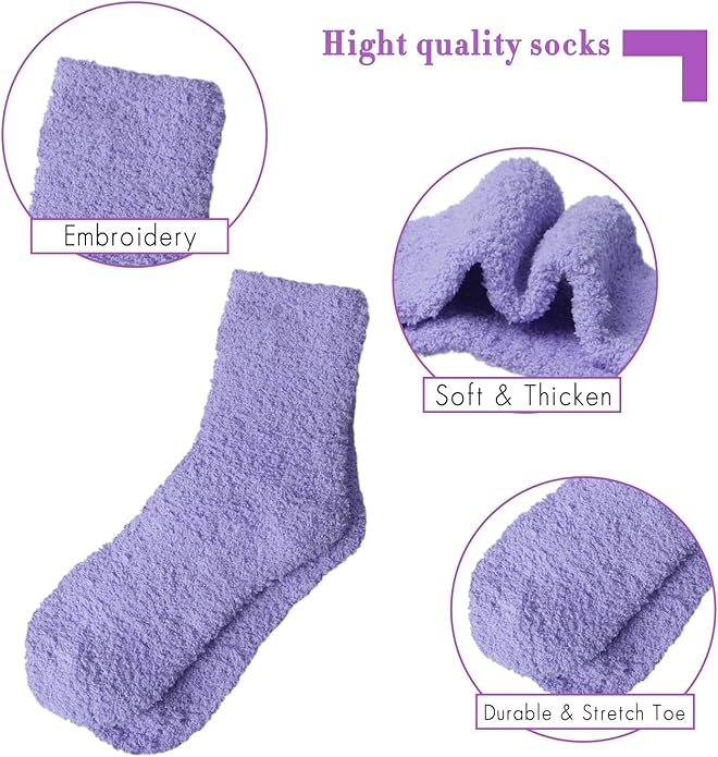6 Pairs Womens Fuzzy Socks Winter Warm Soft Cozy Fluffy Microfiber House Sleeping Slipper Socks Christmas Gifts
