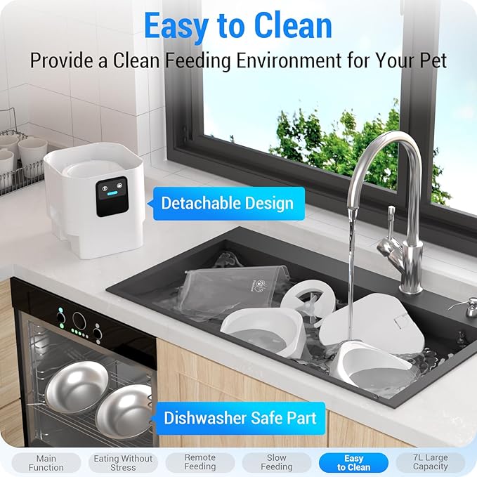 Automatic Cat Feeder with Slow Feed for 2 Cats: 5G WiFi Automatic Dog Feeder with 7L Large Pet Food Storage Container, Cat Food Dispenser with Alexa for Multiple Pets,Detachable for Easy Clean -29 Cup