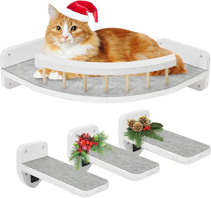 Cat Hammock Cat Wall Shelves with 3 Steps, Cat Shelves and Perches for Wall, Cat Wall Furniture Cat Climbing Shelf, Cat Scratching Post Cat Wall Shelf for Indoor with Plush Covered, Gift for Cat