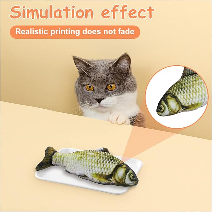 Andiker Cat Interactive Toys (3Pcs), Cotton Filled Catnip Fish-Shaped Toys for Indoor Cats, Cat Toy Set for All Breed Sizes