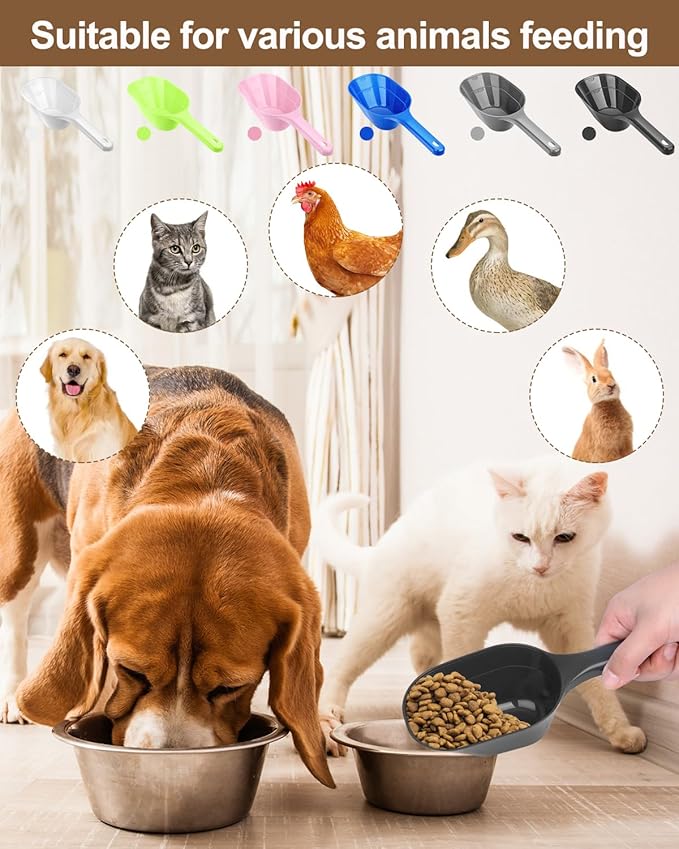3PCS Dog Food Scoop, 1 Cup Plastic Pet Food Scoop with Measuring Lines 1/2 Cup and 1 Cup for Dogs, Cats, Birds and Rabbits (Green,Black and White)