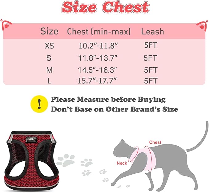 Cat Harness and Leash for Walking Escape Proof, Adjustable Kitten Vest Harness Reflective Soft Mesh Puppy Harness for Outdoor, Comfort Fit, Easy to Control (Red, L)