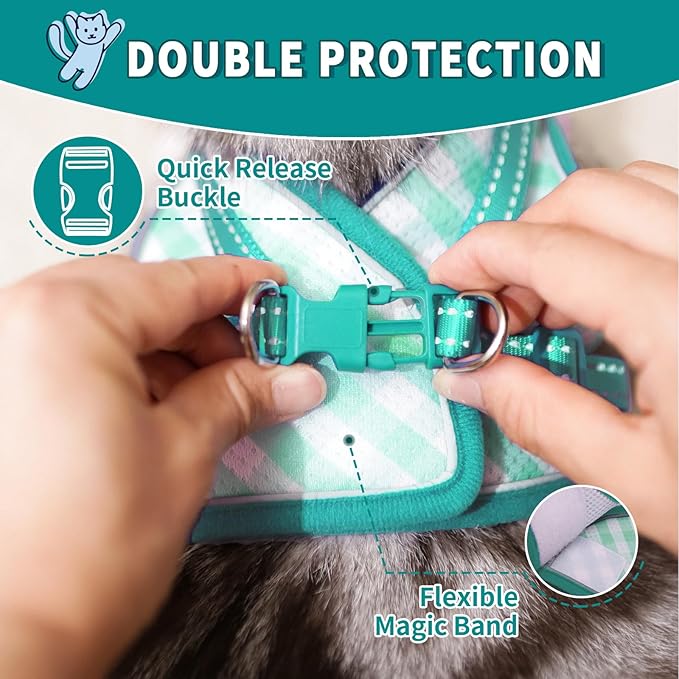 Supet Cat Harness and Leash Set - Soft Mesh Adjustable Cat Vest Harness with Reflective Strap for Walking Cat and Puppy Rabbit