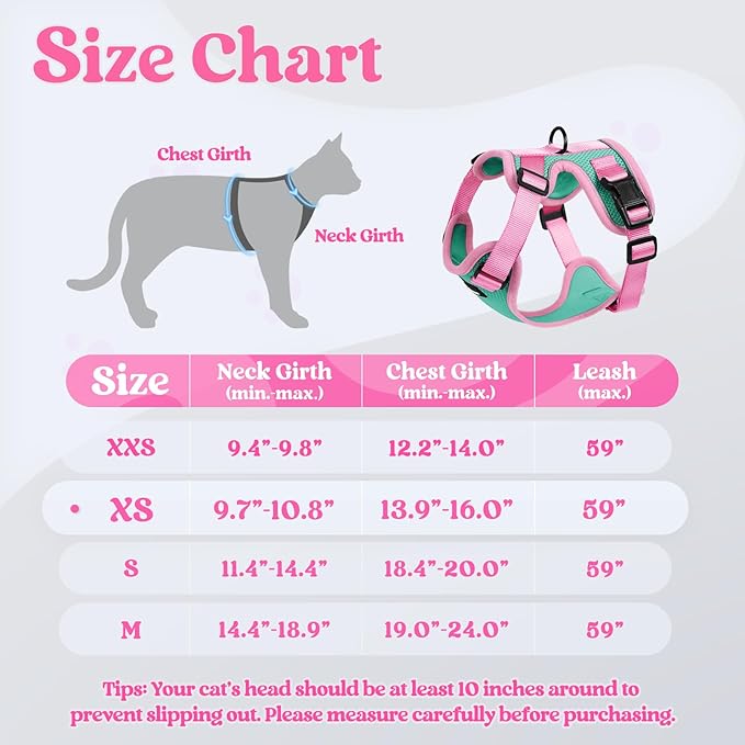 rabbitgoo Cat Harness and Leash Set, Escape Proof Soft Adjustable Vest Harnesses for Outdoor Walking, Easy Control Breathable Kitten Jacket with Reflective Strips, Green & Pink, XS