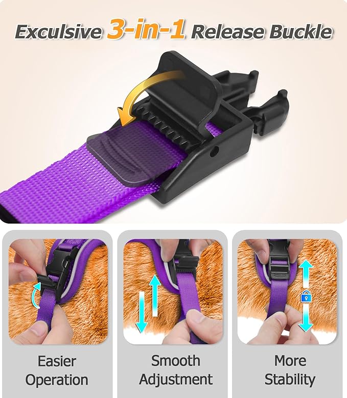 Halypet Cat Harness and Leash Set [MAX Safety 4th-Gen Upgrade] Escape Proof Adjustable Cat Leash Comfortable Soft Vest Easy to Wear Kitten Harness with Reflective Strip for Cats Walking, M Purple