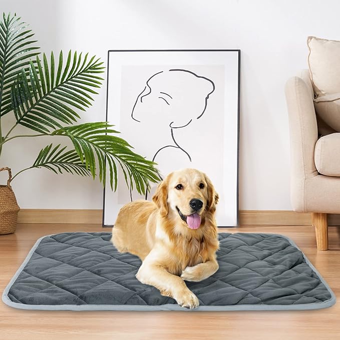 Nobleza Self Heating Cat Mat, Super Thermal Dog Crate Pad for Indoor Outdoor, Washable Anti-Slip Kennel Mat for Medium Small Dogs and Cats, 35 * 23" Grey