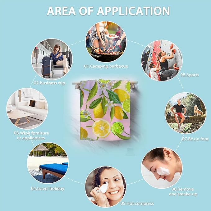 2 Pack Hand Towels for Bath,Yellow Green Lemons Decorative Towels Highly Absorbent Soft Towels for Bathroom Beach Kitchen Spa Gym Face Towel 14x28 Inch