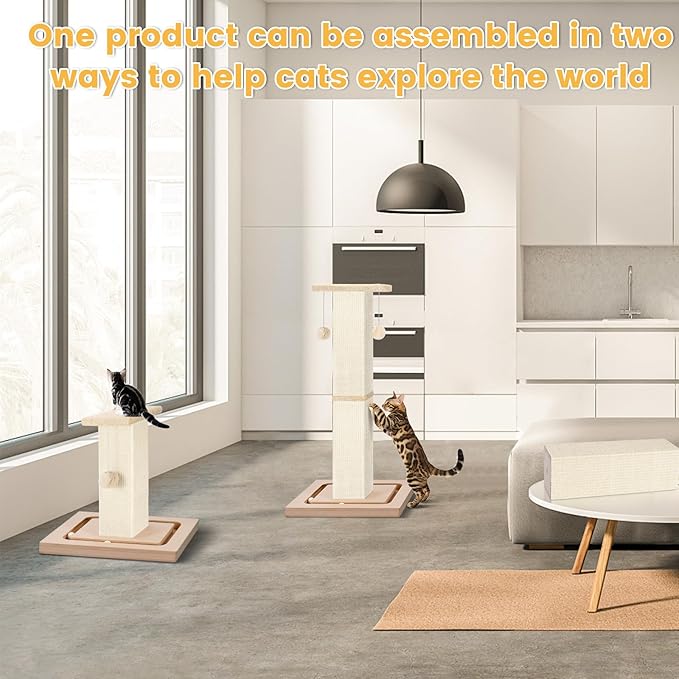 33" Tall Cat Scratching Post, Heavy Duty Cat Scratching Post with Ball Track and Hanging Ball, Scratcher for Indoor Cats and Adult