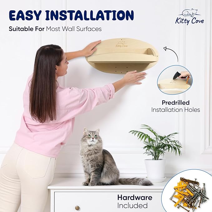 Cat Wall Shelves - Cat Shelf with Cozy Cushion, Sturdy Floating Shelf with Easy Install & Hardware | Perfect Cat Hammock for Wall - Comfy Cat Wall Furniture