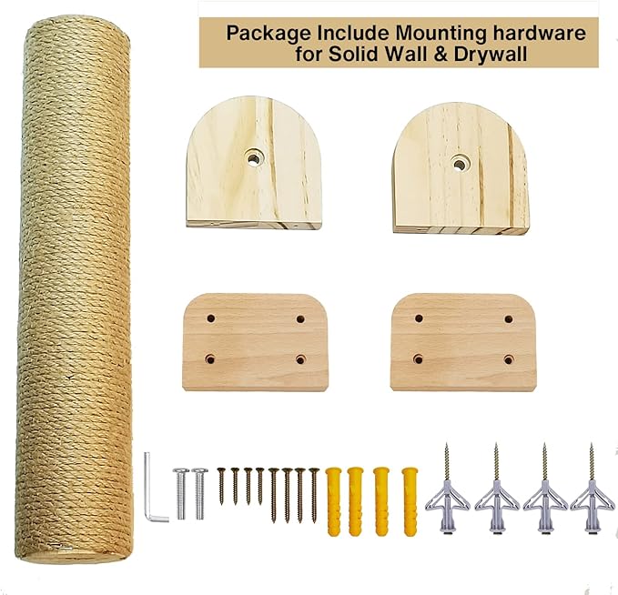 Wall Mounted Cat Scratching Posts for Cats and Kittens - Indoor Cat Activity Tree with Jute Rope Scratcher, Solid Wood Cat Wall Furniture