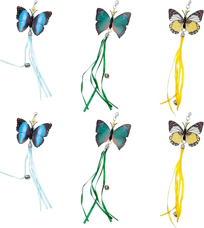 6pcs Cat Wand Attachments Interactive Sports Cat Pet Toy Playthings Kitten Plaything Cat Teasing Toy Bring More Joy and Fun (Green Blue Yellow)