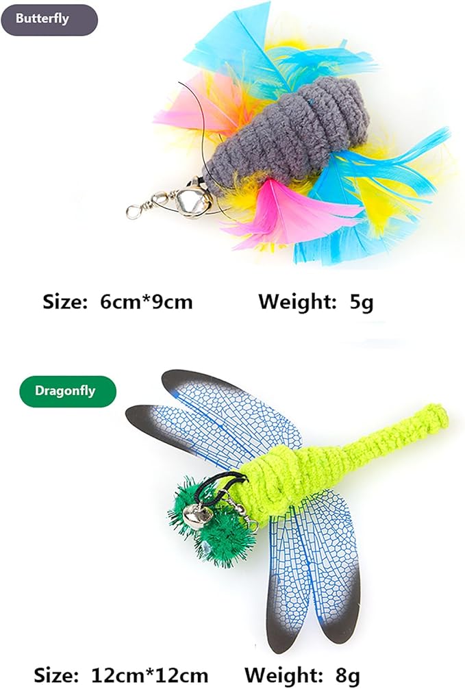 2 Pcs Butterfly, Retractable Wand, Multi Feather Teaser and Exerciser for Your Cat and Kitten - Cat Toys Interactive Cat Wand CT15-5 Butterfly