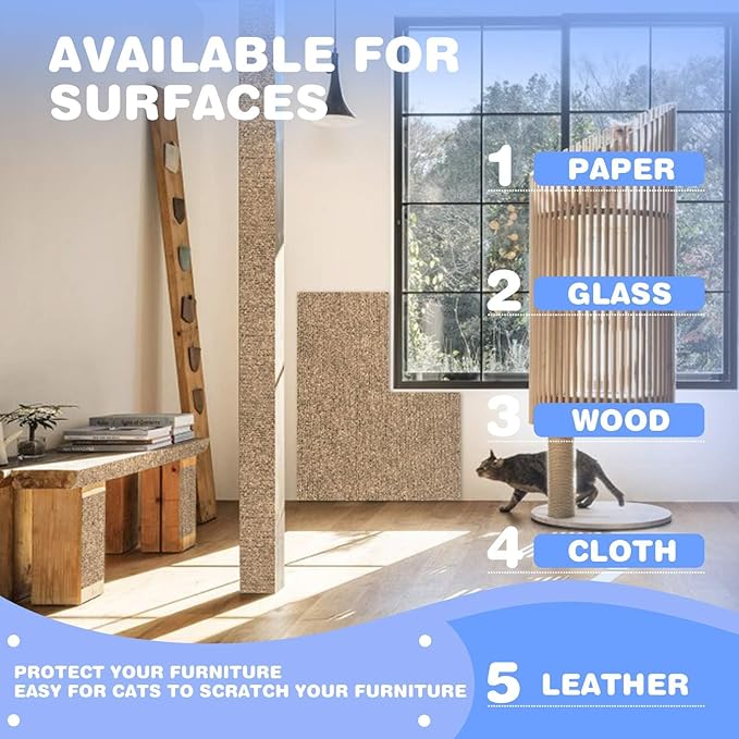 Cat Scratching Mat 78.7"x15.8" Self-Adhesive Cat Furniture Protector, Climbing Cat Scratch Pad for Cat Tree, Sofa, Wall, and Furniture DIY Protection (Beige)