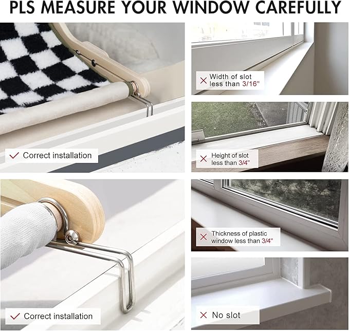 MEWOOFUN Sturdy Cat Window Perch Cat Hammock for Window Cat Window Seat Bed with Reversible Mat No Suction No Drilling Cat Perches Holds Up to 40lbs (Black/White)