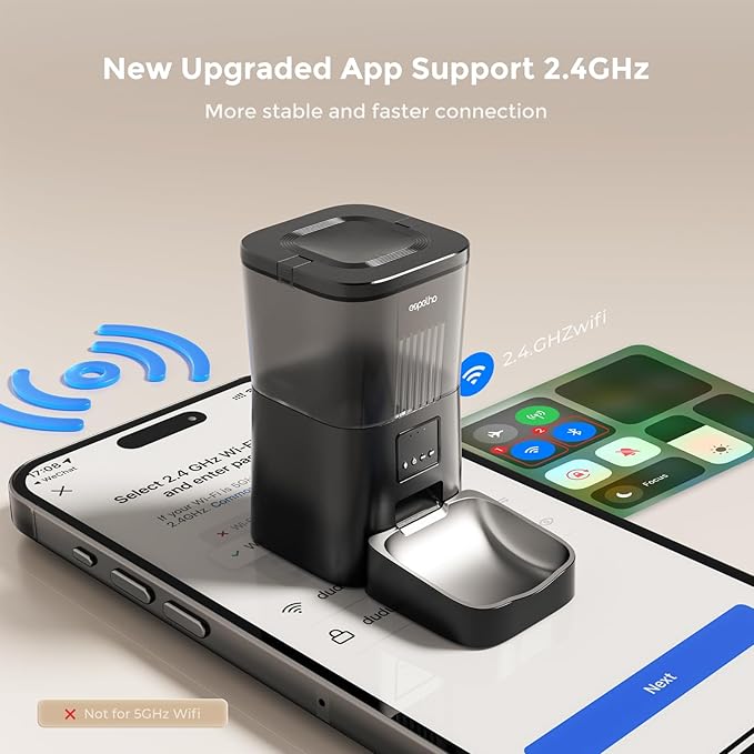 Automatic Cat Feeders WiFi: 2.4Ghz Smart APP Control- Timed Cat Food Dispenser with Desiccant Bag Keep Fresh for Indoor- Easy Set Up and Clean with Voice Recorder- Up to 10 Meals per Day