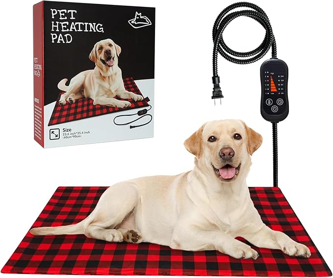 Pet Heating Pad, Adjustable Temperature Heated Dog Bed with Timer, Outdoor Waterproof Pad with Anti-Chew Cord, Overheat Protection Warming Mat for Small Medium and Large Dogs (L:23.6"x35.4")